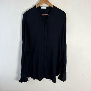 OAK + FORT Midnight Black Long Sleeve Button Up Top Medium Lightweight Basics